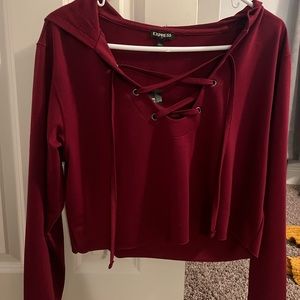 express cropped shirt, maroon, size xs